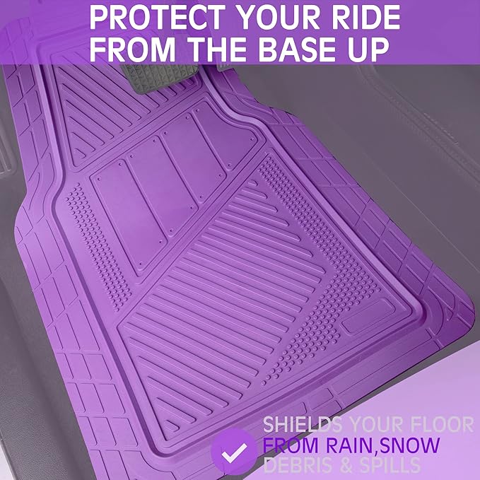 CAR PASS Heavy Duty Rubber Floor Mats Gray Car Mats Full Set with Trunk Cargo Liner - Universal Waterproof Floor Mats for Car SUV Truck, Durable All Weather Automotive Liner Mats (All Purple)