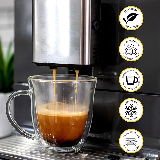 AYL Double Wall Coffee Mugs with Handle (9oz) - Insulated Glass Cups for Tea, Coffee, Cappuccino, Espresso & Latte - Elegant & Clear Beverage Glasses