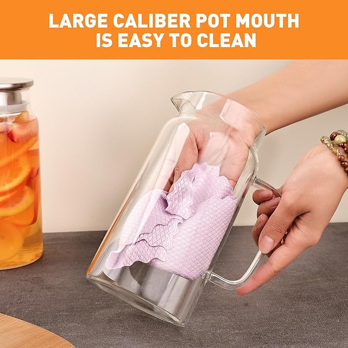 Set of 2 Glass Pitcher with Lid, 1200ml Leak Proof,Glass Water Jugs, BPA-Free,Microwave & Dishwasher Safe Pitcher,Sun & Iced Tea, Sangria,Cold Brew Coffee & More