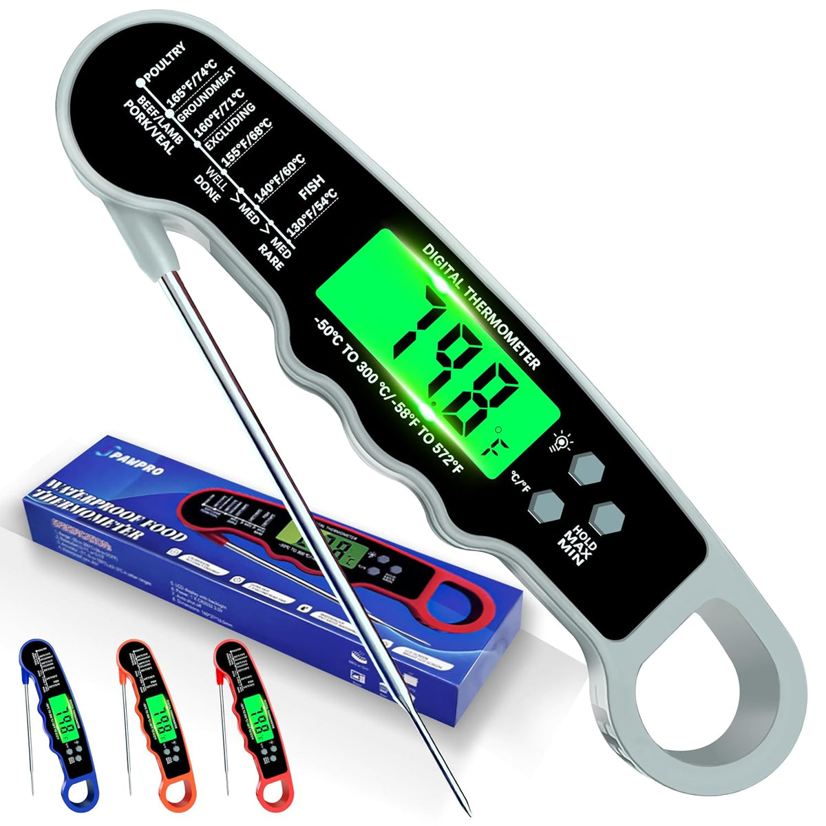 Meat Thermometer Digital, Instant Read Meat Thermometer with Backlight & Magnet for Kitchen, Beef, Grill, Turkey,IP67 Waterproof Cooking Thermometer