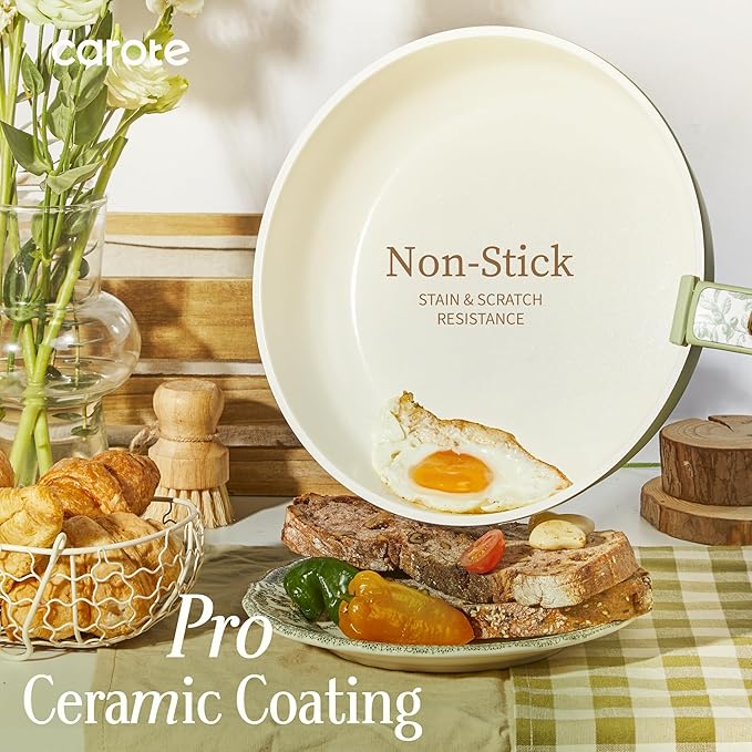 CAROTE 25-Piece Ceramic Cookware Set, Nonstick Pots and Pans Set with Detachable Handle, Non-Toxic Kitchen Cooking Set, Dishwasher & Oven Safe, Induction Compatible, PFAS Free