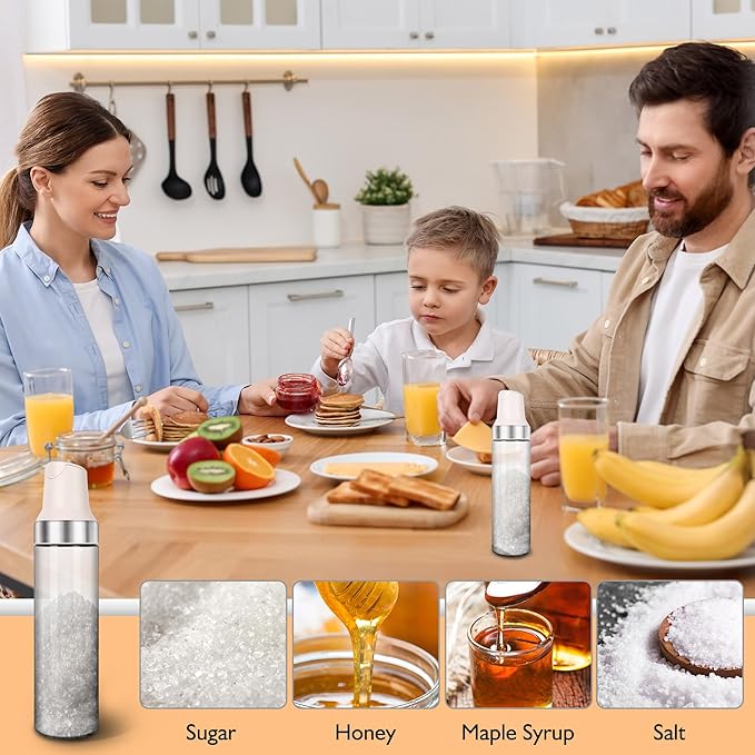 Loscarol Sugar Dispenser with Pour Spout, 17 oz Glass Sugar Shaker Jar Creamer Dispenser Weighted Pourer for Coffee Bar, Tea & Baking, Sugar Container for Home Kitchen, White