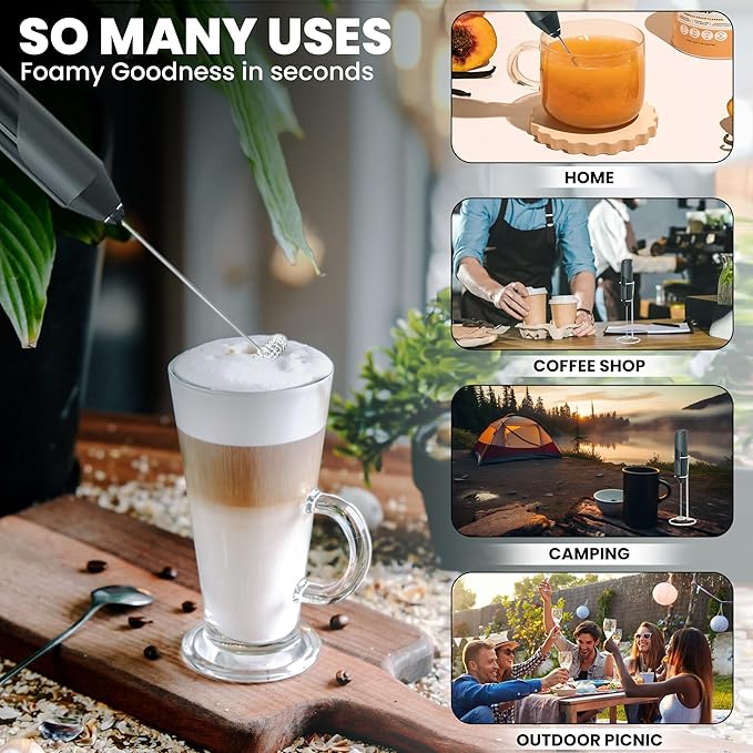 Milk Frother Wand with Stand - Milk Frother Handheld Battery Operated - Electric Whisk Coffee Frothers - Drink Mixer Handheld Frother with Stand - Hand Frother for Coffee Mixer Wand