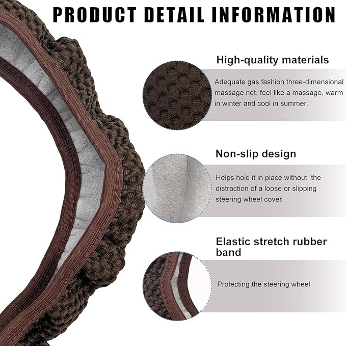 Car Steering Wheel Cover, 15 Inches Automotive Steering Wheel Protector, Elastic Stretch Steering Wheel Cover for Most Vehicles, Universal Interior Decor Car Accessories (Brown)