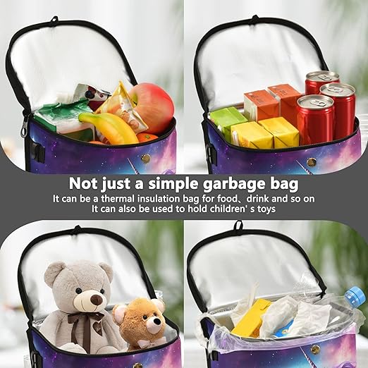 MNSRUU Car Trash Can with Lid, Unicorn Starry Sky Car Trash Bag Hanging Organizers and Storage for Front Back Seat, Leak-Proof Trash Bin