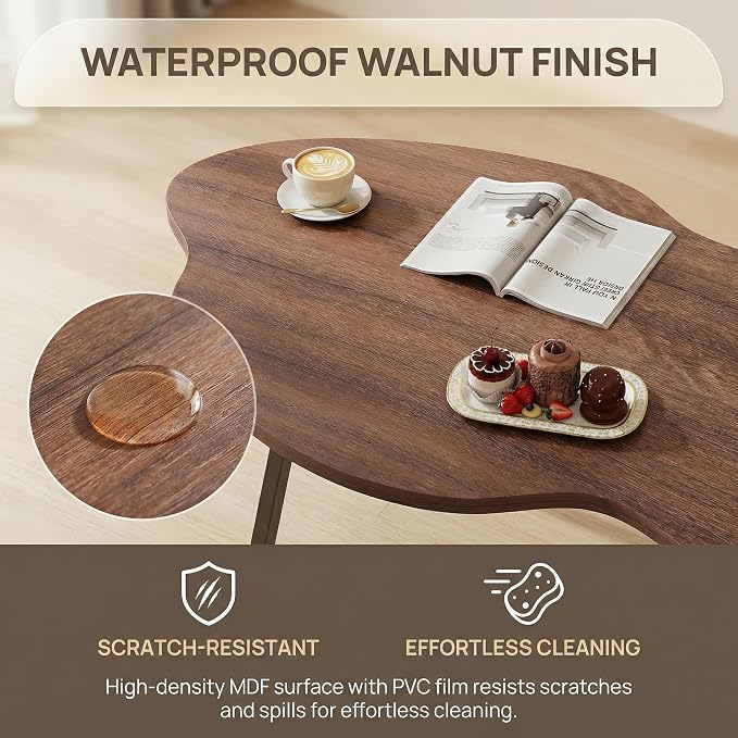 Foldable Coffee Table,Mid Century Modern Coffee Table Living Room Tables,Cloud Shape Irregular Center Table,Portable Folding Table for Small Spaces,Living Room,Bedroom,Entryway,Easy Assembly,Walnut