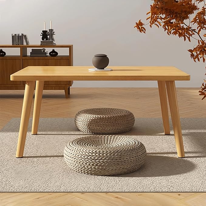Square Coffee Table Low Table with 4 Solid Wood Sturdy Legs,Floor Table Desk for Sitting on The Floor,19.7"D x 31.5"W x 16"H Inches,Living Room/Toy room Furniture,Rental house Furniture(Natural)