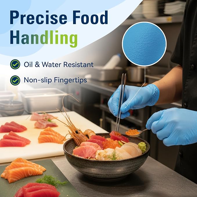 SWIFTLITE Nitrile Gloves, Food Safe Disposable Gloves Latex Free, Blue Rubber Gloves Powder Free for Cooking and Cleaning
