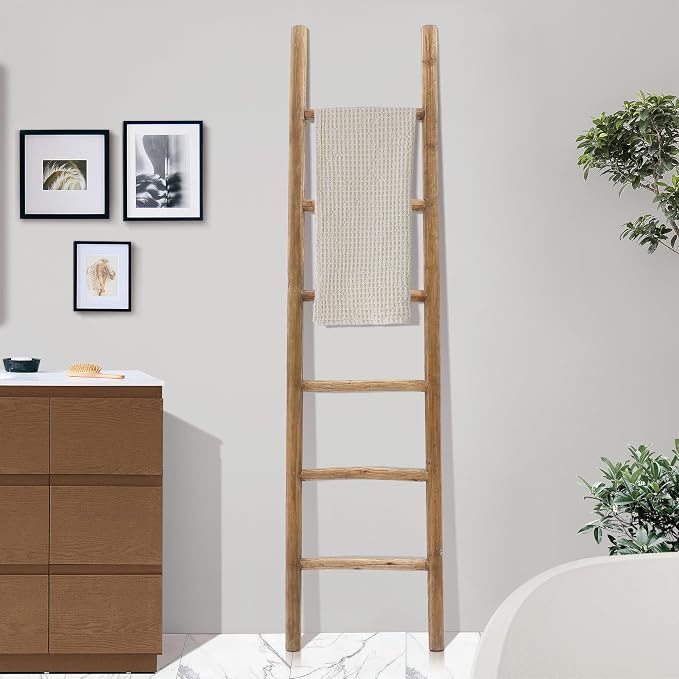 LuxenHome Rustic Blanket Ladder, 6ft Fir Wood Blanket Ladders, Farmhouse Towel Holder Decorative Blankets Ladder for Living Room, Bathroom Home Decor