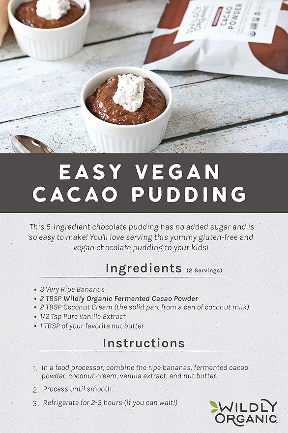 Wildly Organic Fermented Cacao Powder 8 Oz Bag - Organic, Non-Alkalized, Minimally Processed, Raw, Fair Trade, Non-GMO, Kosher, Vegan, Premium Rich Chocolate Flavor - Perfect for Skin, Smoothies, Yogurt, Oatmeal, Chocolate, Fudge, Baking, & Hot Cocoa