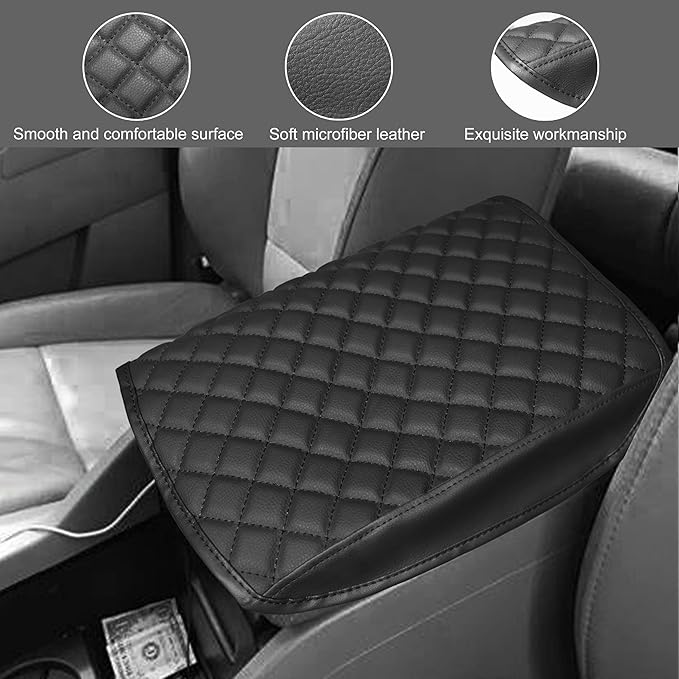 SENSHINE Armrest Cover for Honda Pilot Accessories 2009 2010 2011 2012 2013 2014 2015 Center Console Cover Anti-Scratch Leather Armrest Decoration for Honda Pilot Interior Accessories (Black Trim)