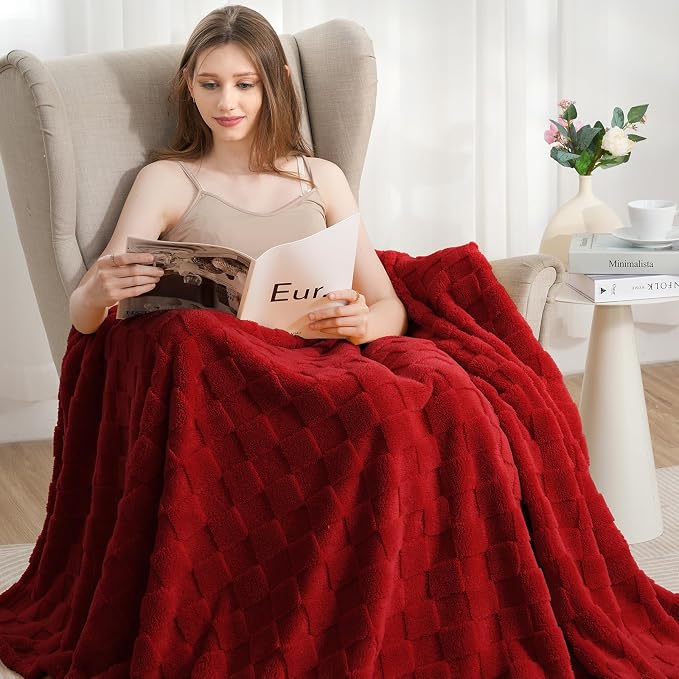 Zyrah Super Soft Throws for Couch Fleece Throw Blanket Lightweight Decorative Fuzzy Cozy Blankets for Sofa Chair Bed (B-Red, Twin(60"x80"))