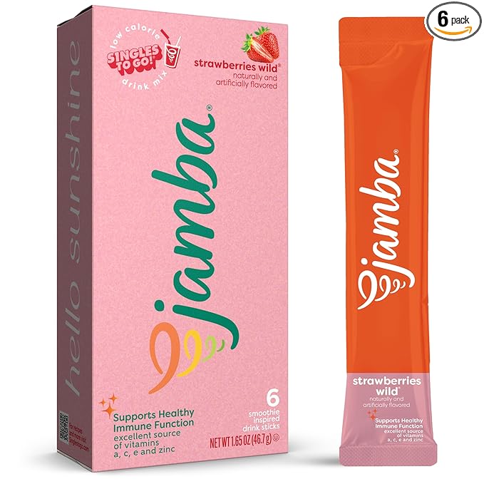 Jamba Singles To Go! Strawberries wild smoothie-inspired powdered drink mix packets, 6-Count, aspartame free, just add water