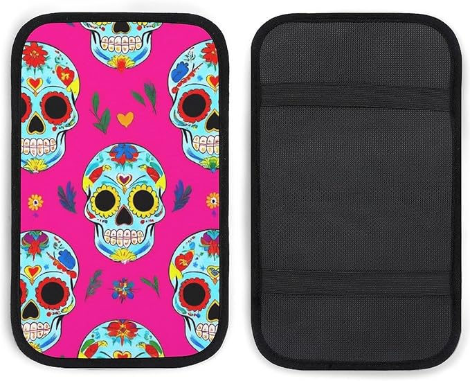 Center Console Cover Seat Box Cover, Auto Armrest Cover Protector Interior Accessories Decor Day Dead Mexican Sugar Skull Car Center Console Pad Fit for Vehicles
