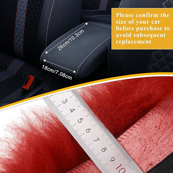 Frienda Furry Armrest Cover Auto Center Console Cover Car Soft Console Pad, Real Sheepskin Wool Soft Fluffy Auto Center Armrest Pad for Most Car Decoration Protector(Wine Red)