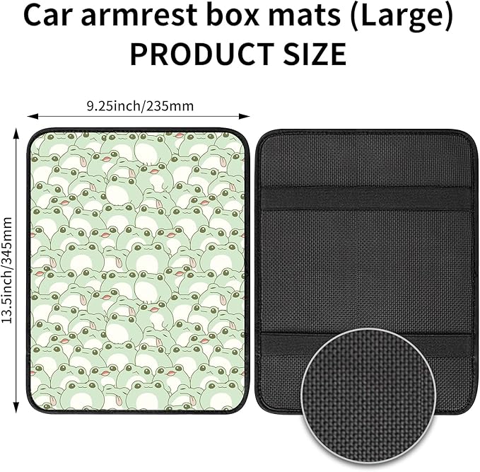 Car Center Console Cover, Universal Soft Large Neoprene Auto Armrest Seat Box Cover, Funny Car Decor Accessories Fit for Most Cars, Vehicles, SUVs Cute Green Frog