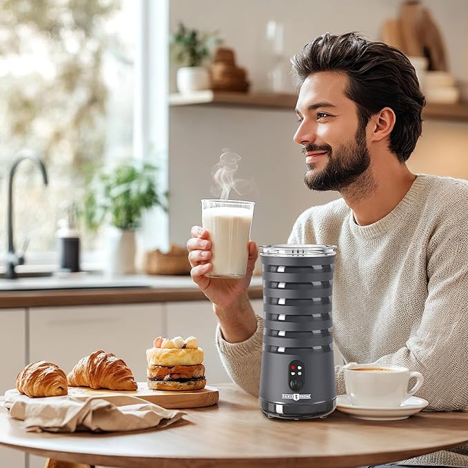 Milk Frother, Paris Rhône 4-in-1 Milk Steamer and Frother, Hot & Cold Foam Milk Warmer with Temperature Control, Gray