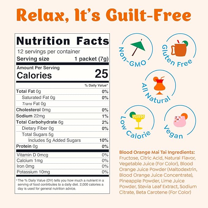 Craftmix Blood Orange Mai Tai Cocktail & Mocktail Drink Mixer, Skinny Mixes - Water Flavoring Packets - Made With Real Fruit - Vegan Low-Carb, Low-Sugar, Non-GMO, Dairy Free, Gluten Free, 12 Pack