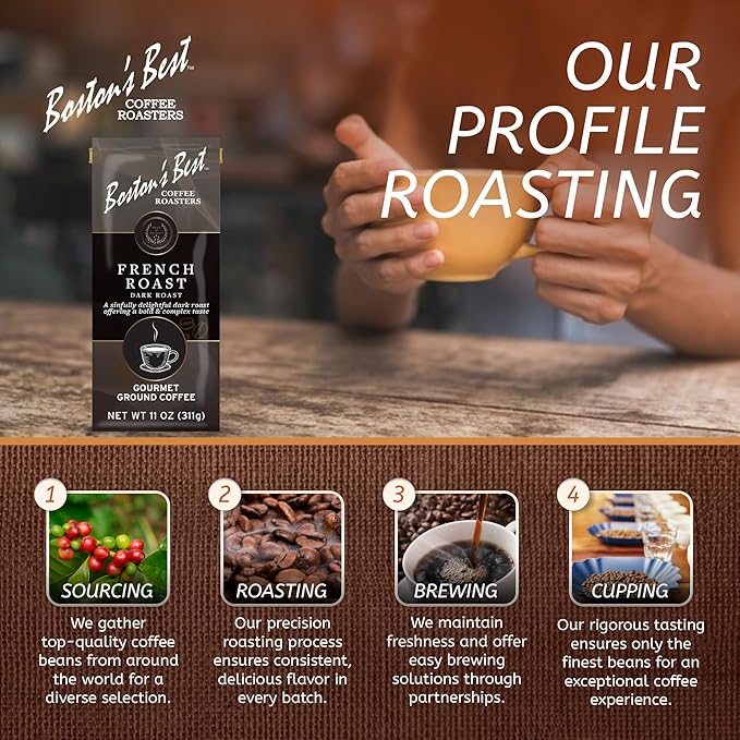 Boston’s Best Coffee - Rich & Bold French Roast Gourmet Delicious Dark Roast Premium Ground Coffee, 11 oz. / 311 g Bag
