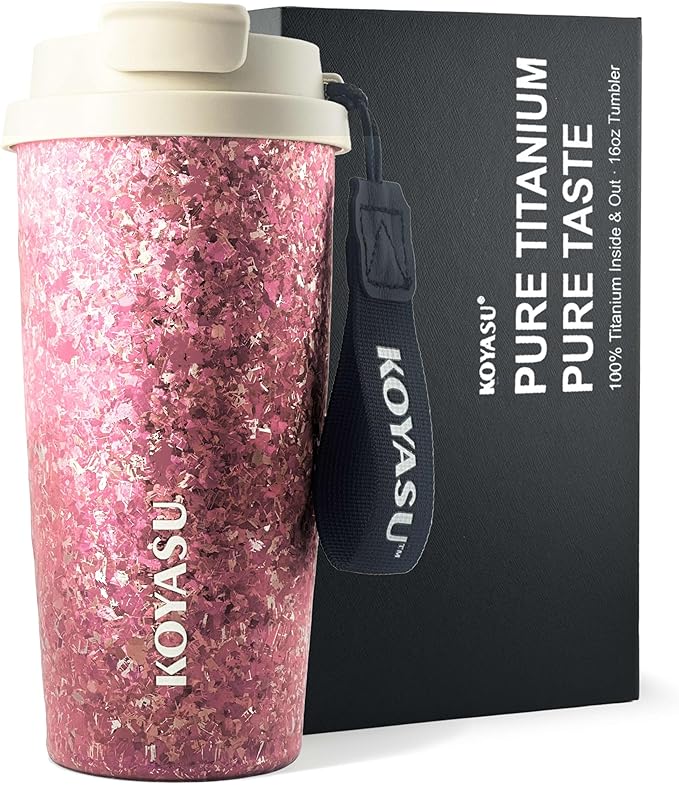 KOYASU® Ti-Zero™ 16oz Titanium Tumbler [Cosmic Amethyst] - Premium Aesthetic Gift for Her. Healthy Zero-Taste Tea Flask. Lightweight, Hypoallergenic Sparkle Gemstone Finish for Wellness
