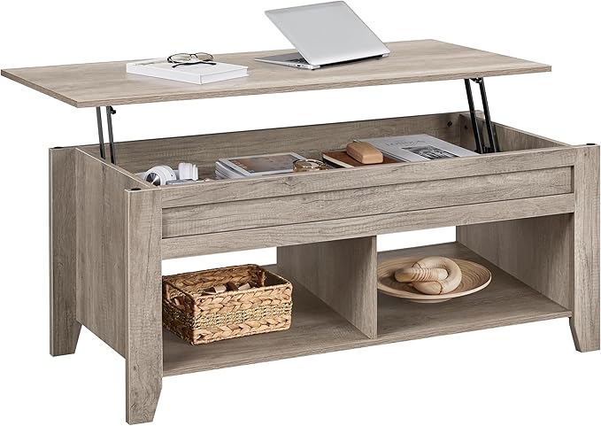 Yaheetech Lift Top Coffee Table, Coffee Table with Hidden Storage Compartment & Lower Shelf, 39.5in Center Table for Living Room, Office, Grey
