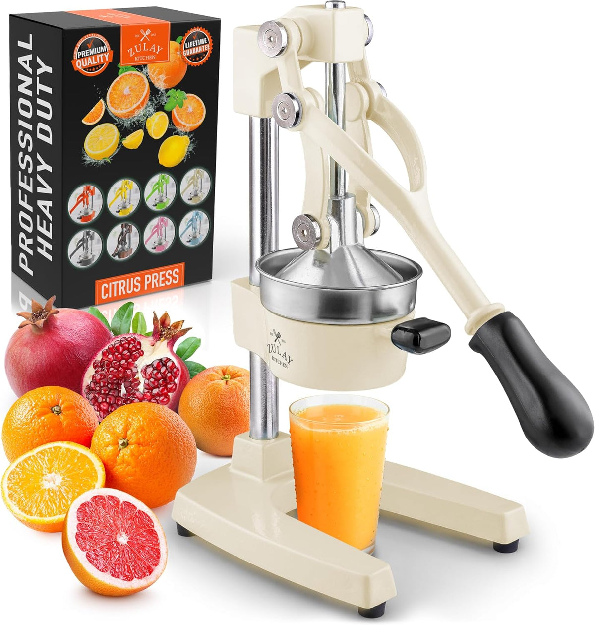 Zulay Kitchen Cast-Iron Orange Juice Squeezer - Easy-to-Clean, Heavy-Duty, Professional Citrus Juicer - Stainless Steel Lemon Squeezer - Manual Citrus Press & Orange Squeezer - Orange Juicer (Black)