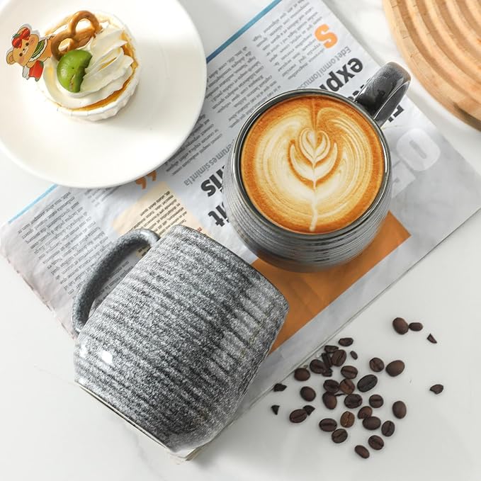 Hasense Large Coffee Cups Ceramic Set of 2, Porcealin 20 oz Coffee Mugs as Friend Gifts, Modern Coffee Mug with Big Handle for Latte Coffee Tea Soup as Friend Gifts, Dishwasher and Microwave Safe,Grey