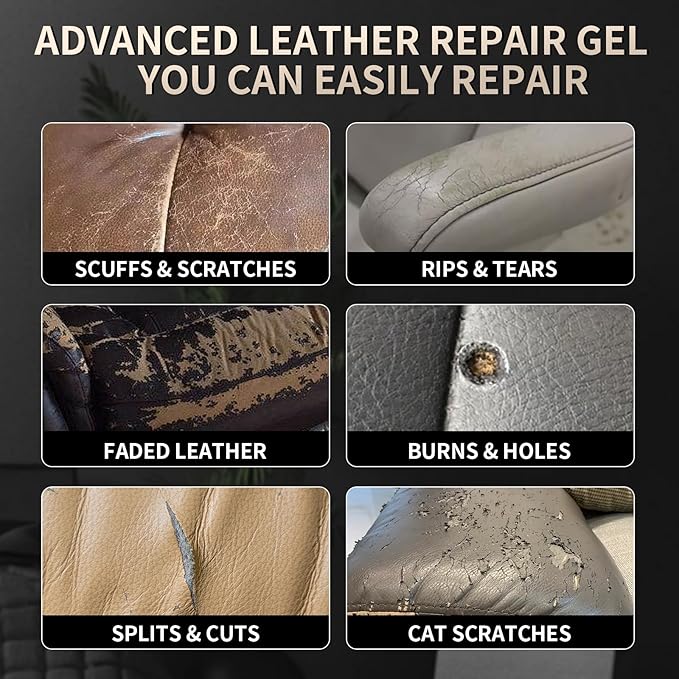 2026 Upgraded Advanced Leather Repair Gel, Multifunctional Leather Repair Kit for Car Seat Vinyl Repair Kit, Professional Leather Repair Coloured Cream Gel, Couch and Jacket Repair Kit (Coffee*)