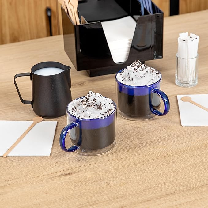 Restaurantware Coffee Cups 12 Pack of 11 oz Double Wall Glass Insulated Coffee Cup Borosilicate Mug Thermal Shock Resistant Handle Modern Design