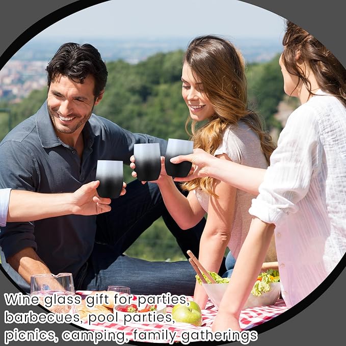 16 Pack Stainless Steel Wine Tumblers 12 oz Insulated Vacuum Wine Cup Set Double Wall Stainless Steel Stemless Mug Glasses for Coffee Soda Whiskey Outdoor Travel (Black and White)
