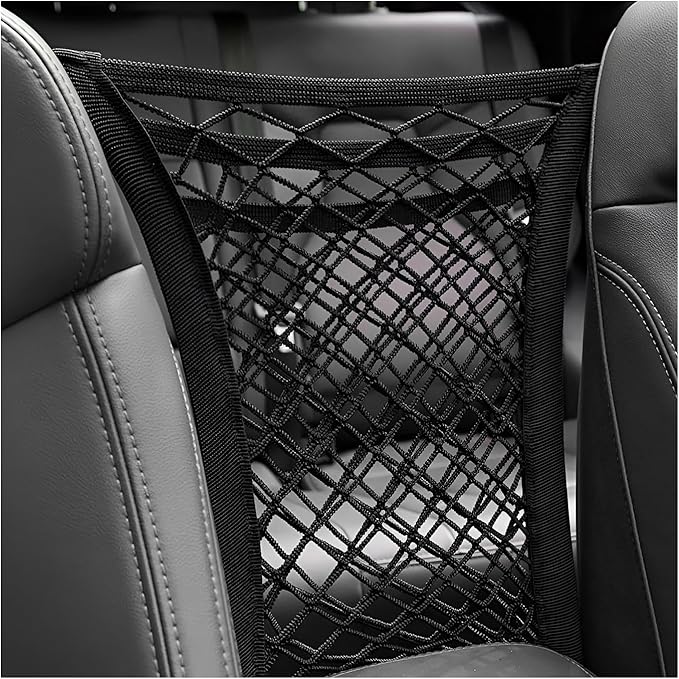 3-Layer Car Mesh Organizer, Stretchable Storage Netting Pouch Seat Back Cargo Net Bag, Universal Tissue Handbag Purse Holder Barrier of Backseat Pet Between Front Seats