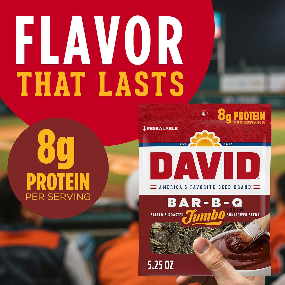 DAVID Jumbo Sunflower Seeds, Bar-B-Q Flavor, 5.25 oz.