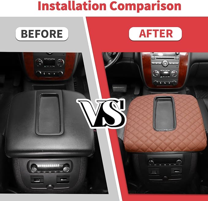 Jimen Car Center Console Cover Pad Fit for Chevy Silverado/Avalanche/Tahoe/Suburban 2007-2013, Leather Armrest Cover Fit for GMC Yukon 2007-2013 (Brown)