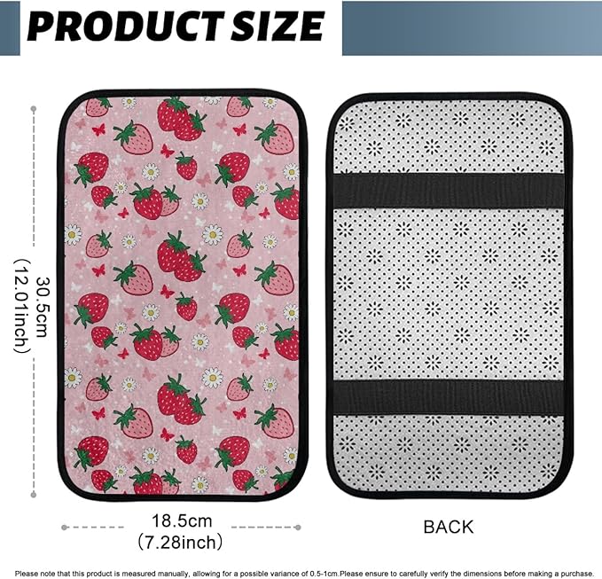 CLOHOMIN Strawberry Center Console Cover for Car Sedan Van Flower Car Center Console Cushion Pad Flannel Auto Armrest Cover Accessories