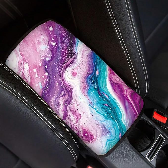 Purple Marble Print Car Center Console Armrest Cover Pad Comfy Soft Armrest Cover Pad Purple Marble Automotive Accessories Decoration for Truck Sedan SUV