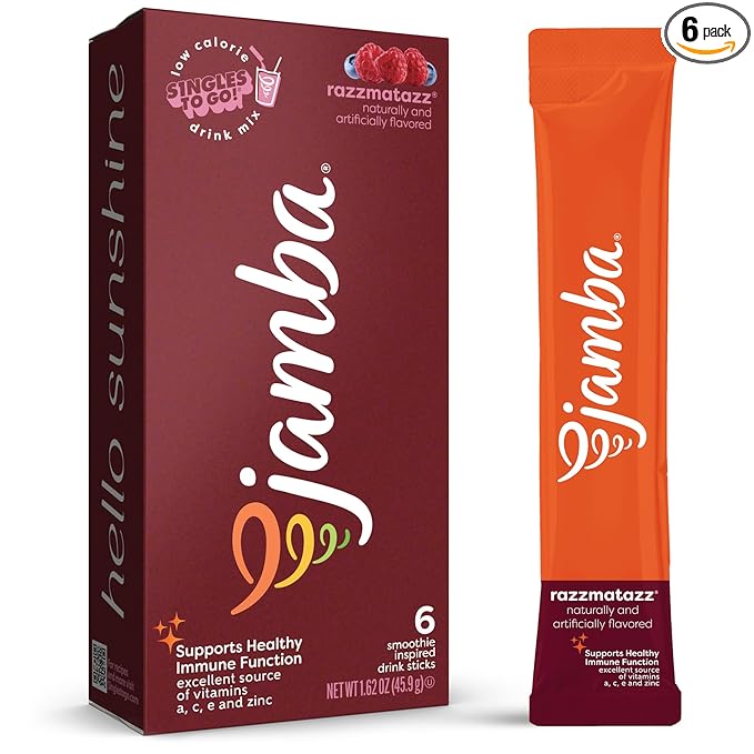 Jamba Singles To Go! razzmatazz smoothie-inspired powdered drink mix packets, 6-Count, aspartame free, just add water