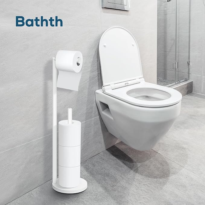 Toilet Paper Holder Stand,Toilet Paper Holder Free Standing,White Toilet Stand Holder for 4 Rolls,Toilet Paper Storage by Bathth