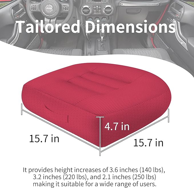 Height-Adjustable Seat Cushion-15.7x15.7x4.7inches Improved Model with Adjustable Height Breathable Nylon mesh Fabric Ergonomic Design Suitable for use in Cars, Offices, and Outdoors