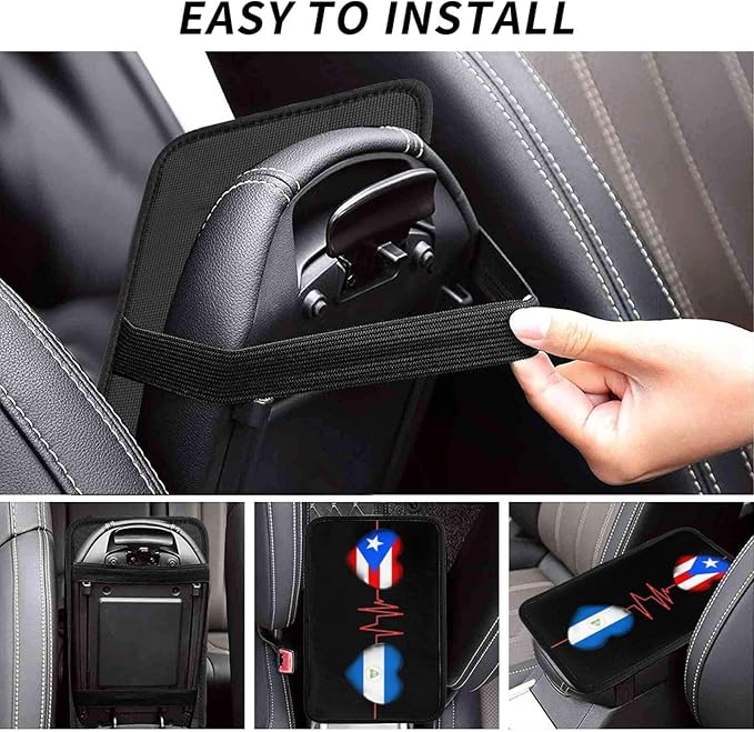 Auto Center Console Pad Puerto Rico Porto Rico Puerto Rican and Nicaragua Nicaraguan Flag Be of one Mind Car Armrest Cover Armrest Seat Handrail Box Cover Cushion Universal Decoration Protector