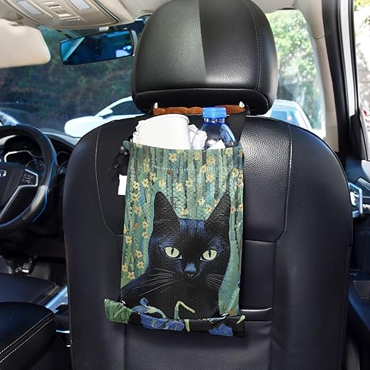 ALAZA Hanging Car Trash Bags Garbage Bag Trash Can for Back Seat Small Black Cat Iris Washable Storage Bag Retractable 2 Pack