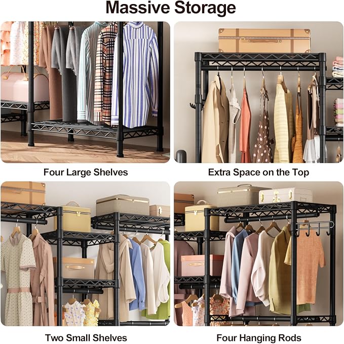 Golpart Heavy Duty Garment Rack Clothes Rack,Large Metal Closet Organizer System Storage Wardrobe,Freestanding Clothing Rack Black 15.75" D x 77.5" W x 77" H