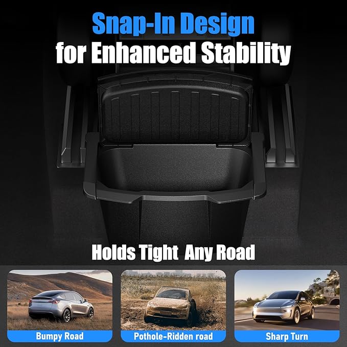 2026 Upgrade Rear Center Console Organizer for Tesla 2025-2026 Model Y Juniper Accessories, Partitioned Storage & Stable Installation, Seat Backseat Storage Trash Can Bin for Tesla Model Y Juniper