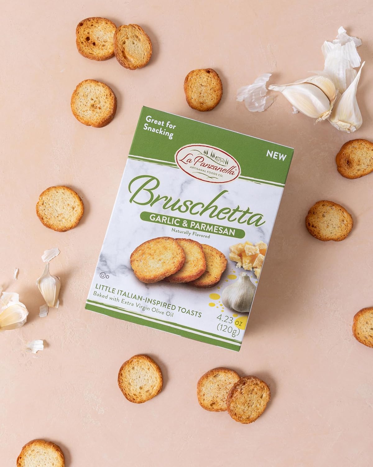 La Panzanella Garlic and Parmesan Bruschetta Crackers - Italian-inspired Toasts, For Soups, Dips, Spreads or Snacks, 4.23oz (120g)