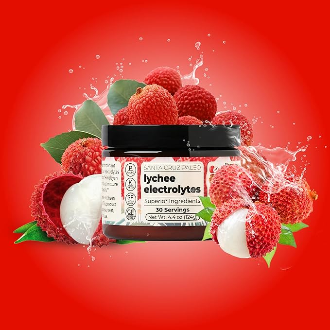 Santa Cruz Paleo Electrolyte Powder, Lychee Flavor, Sugar Free Hydration Drink Mix with Himalayan Pink Salt, Sea Salt, Magnesium Glycinate, Potassium Chloride, Sweetened with Stevia, 30 Servings