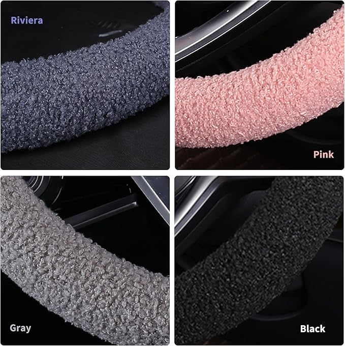 Furry Winter Car Steering Wheel Cover for Women, Soft Fleece Plush Warm Universal Auto Accessories for Jeep, Truck, Van, F150, Fuzzy, Anti Slip, Pink, Large Size, 15.2-16in
