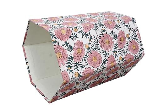 3.3 Gallon Cotton Hand Block Printed Paper Waste Basket |Small Decorative Trash Can for Housewarming Gifts in Living Room, Bedroom, Bathroom | Eco-Friendly, Plastic-Free (1, Green Pink Sun FLOWAR)