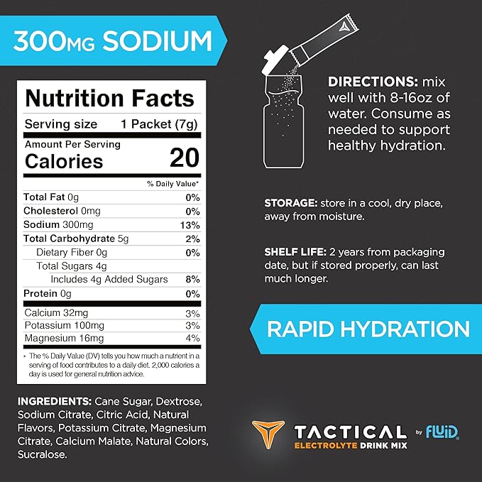 Fluid Tactical - 25 Count Electrolyte Powder | Variety Pack | Travel Ready Drink Mix | Extreme Re-Hydration