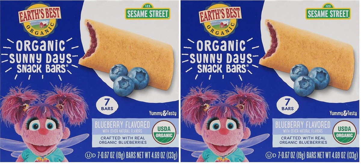 Earth's Best Organic Kids Snacks, Sesame Street Toddler Snacks, Organic Sunny Days Snack Bars for Toddlers 2 Years and Older, Blueberry with Other Natural Flavors, 7 Bars Per Box
