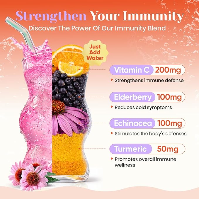 Venture Pal 2-in-1 Hydration + Immune Electrolytes Powder Packets with 7 Electrolytes & 6 Vitamins, Elderberry, Turmeric, Echinacea | Liquid Daily IV Drink Mix | Sugar Free | Keto Friendly, 16 Sticks