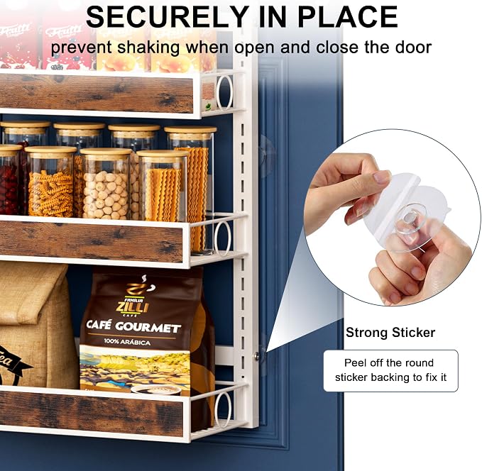 6 Tier Over The Door Pantry Orangizer 2 IN 1 Wall Mounted or Hanging Spice Rack with Adjustable Wood Basket,Heavy Duty Seasoning Storage Shelf for Kitchen Pantry and Bathroom